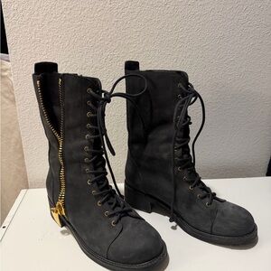 Giuseppe Zanotti Navy Suede Lace-Up Boots